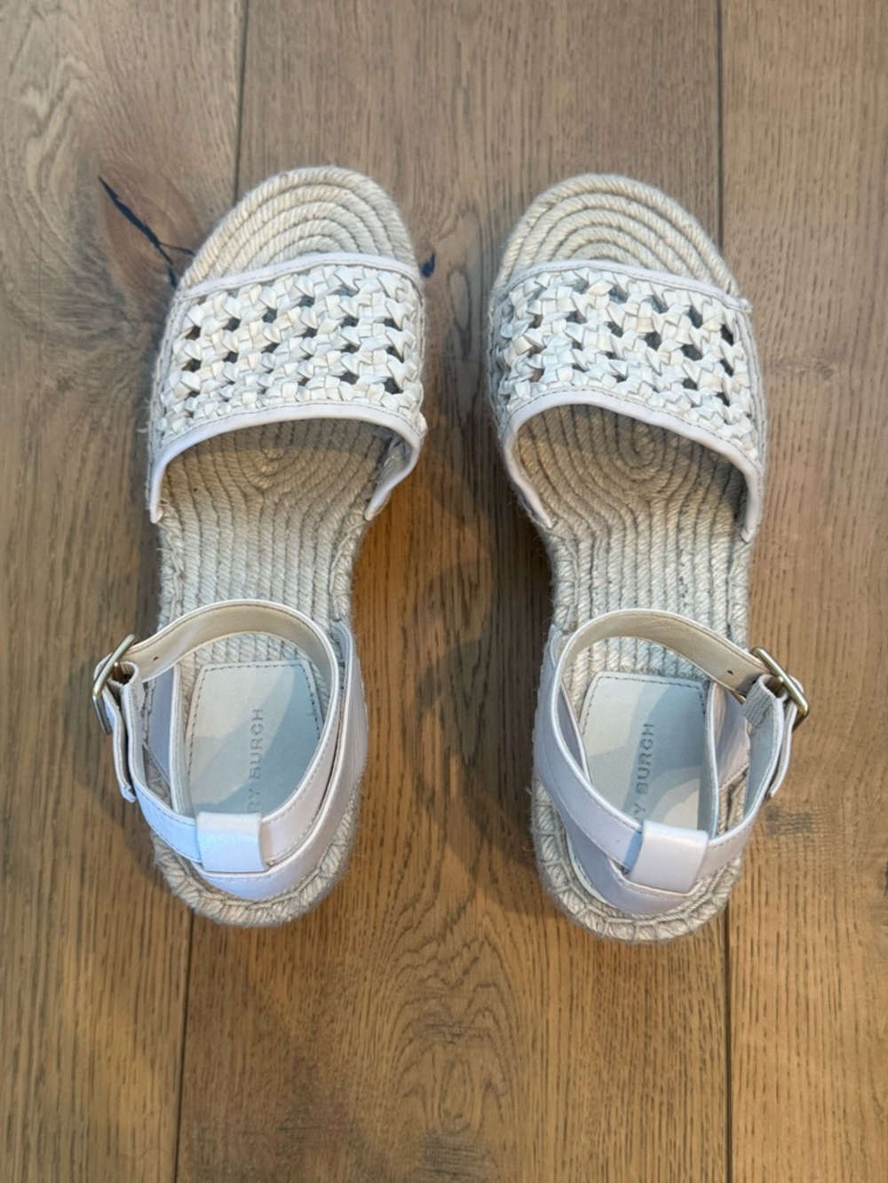 Tory Burch Cream Woven Espadrille Slide Sandals